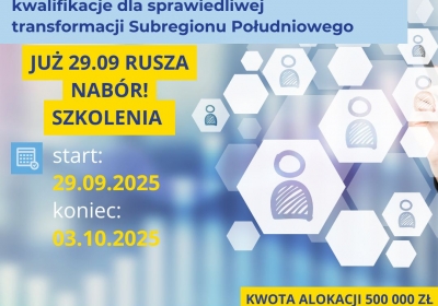 Rusza trzeci nabór na szkolenia do projektu „Przepis na Rozwój – kompetencje i kwalifikacje dla sprawiedliwej transformacji Subregionu Południowego”